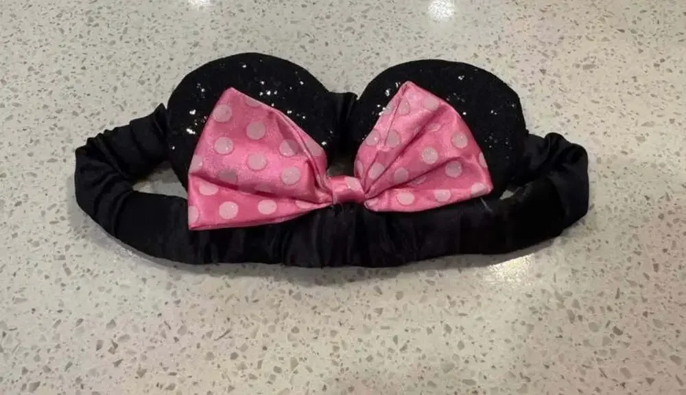 Disney Baby Minnie Mouse Sequin Ears Elastic Headband with Polka Dot Bow